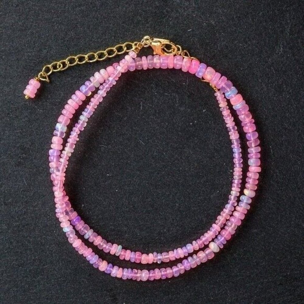 AAA Pink Ethiopian Opal Necklace with Gold Chain Fire Opal Spiritual Jewelry